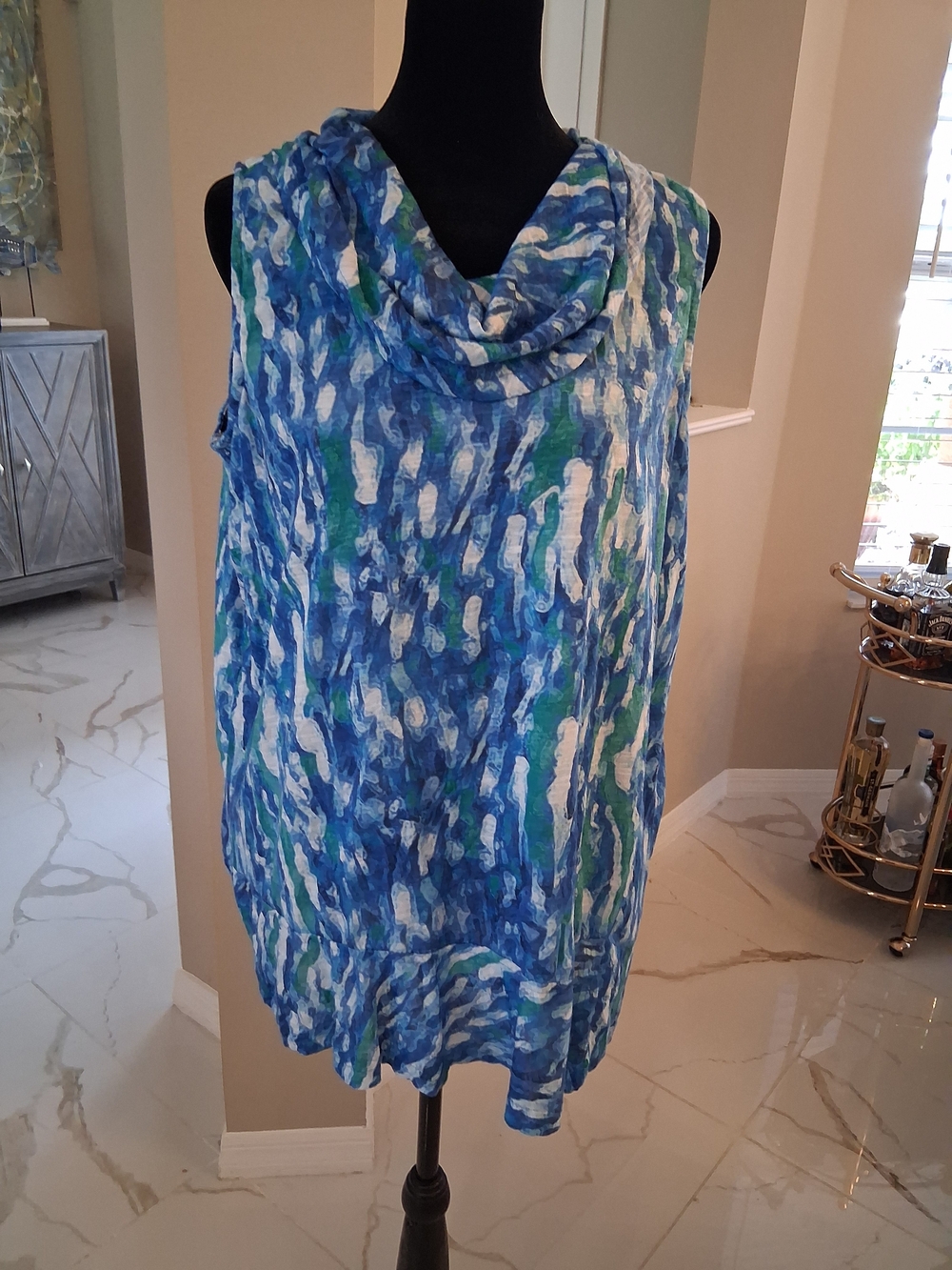 Blue & White Abstract Cowl Neck Women’s Camisole